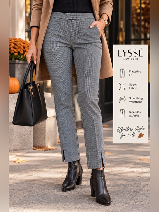 Lysse Pants - Lyssé New York Houndstooth Stretch Ankle Pants Blue Gray Size L NWT